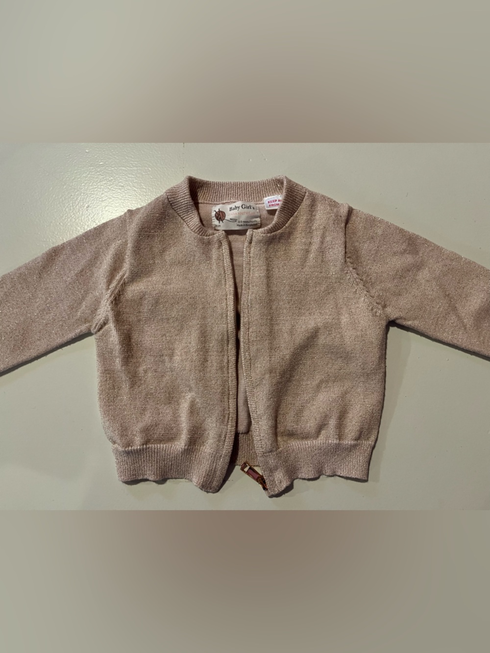 Zara Girls Crewneck Knit Cardigan in Light Taupe